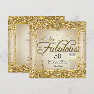 Fabulous 50th Gold Champagne Birthday Party Invitation