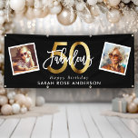 Fabulous 50th Happy Birthday Photo Black Gold Banner<br><div class="desc">Make their milestone unforgettable with this “Fabulous 50” birthday banner featuring a custom photo collage, bold printed gold “50” script, and elegant “Fabulous” lettering across a black background. Add the guest of honor’s full name below to create a personalized backdrop that looks amazing over cake tables, dessert bars, dance floors,...</div>