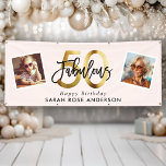 Fabulous 50th Happy Birthday Photo Blush Pink Gold Banner<br><div class="desc">Make their milestone unforgettable with this “Fabulous 50” birthday banner featuring a custom photo collage, bold printed gold “50” script, and elegant “Fabulous” lettering across a blush pink background. Add the guest of honor’s full name below to create a personalized backdrop that looks amazing over cake tables, dessert bars, dance...</div>