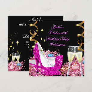 Fabulous 50th Hot Pink Glitter High Heel Birthday Invitation