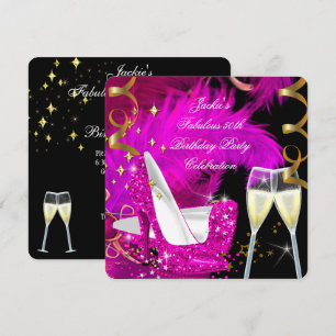 Fabulous 50th Hot Pink Glitter High Heel Birthday Invitation