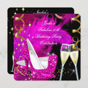 Fabulous 50th Hot Pink Glitter High Heel Birthday Invitation