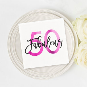 Fabulous 50th Modern Elegant Chic Pink Birthday Napkin