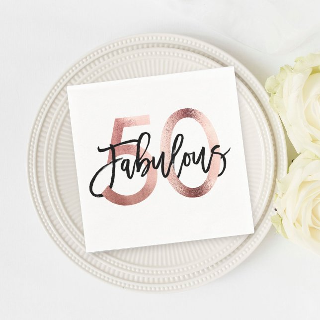 Fabulous 50th | Modern Elegant Rose Gold Birthday Napkin (Creator Uploaded)