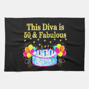 FABULOUS 50TH PARTY CELEBRATION DESIGN TEA TOWEL