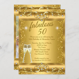 Fabulous 50th Photo sparkle Gold champagne Party Invitation