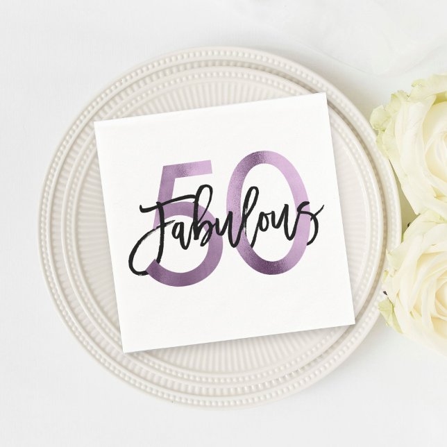 Fabulous 50th | Purple Lilac Elegant Birthday Napkin (Creator Uploaded)