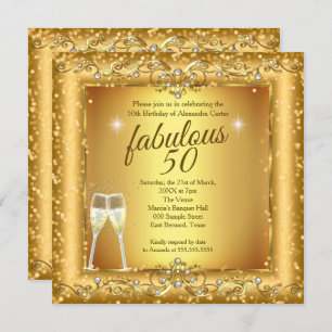 Fabulous 50th sparkle Gold champagne Party Photo Invitation