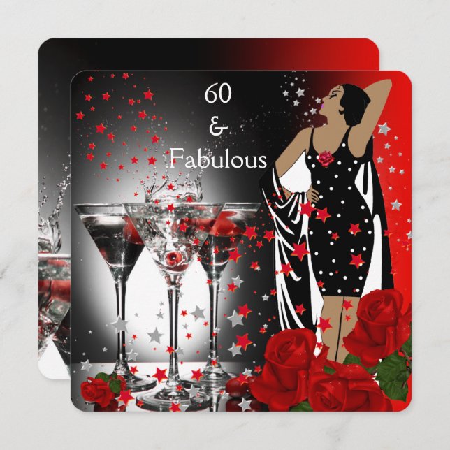 Fabulous 60 60th Birthday Party Red Roses Martini Invitation (Front/Back)