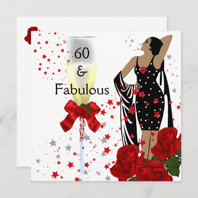 Fabulous 60 60th Birthday Party Red Roses White Invitation (Front/Back)
