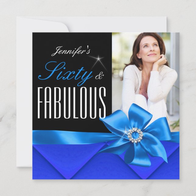 Fabulous 60 Blue Elegant Photo Birthday Party Invitation (Front)