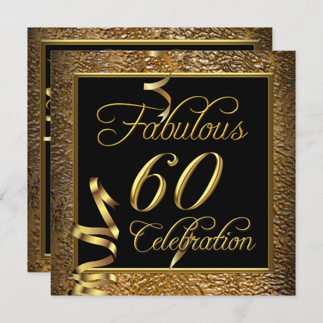 Fabulous 60 Celebration Gold Black Birthday Party Invitation (Front/Back)