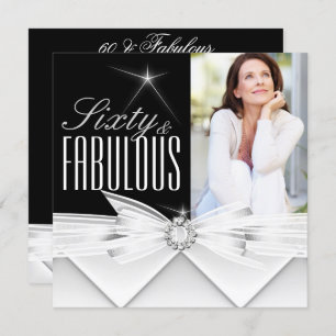Fabulous 60 Photo Elegant Black White Birthday Invitation
