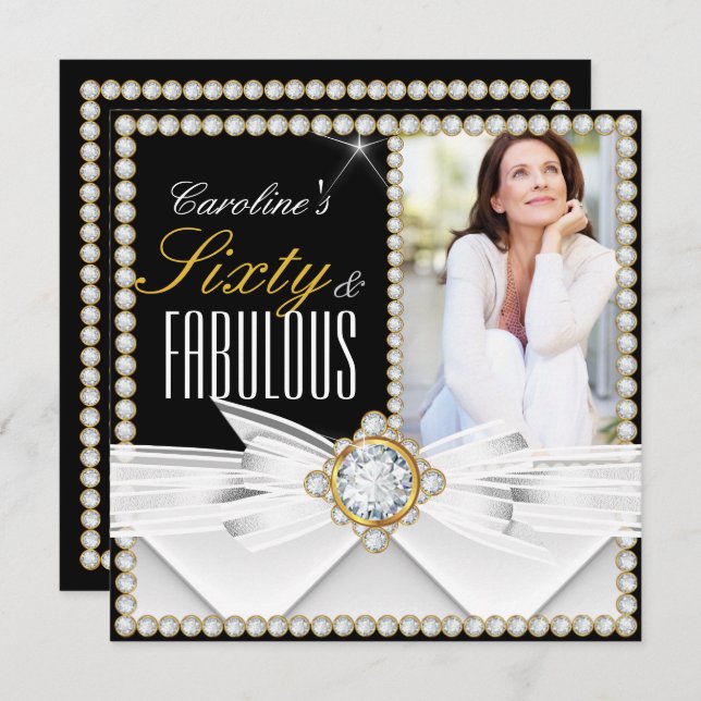 Fabulous 60 Photo Elegant Diamond Gem Birthday Invitation (Front/Back)