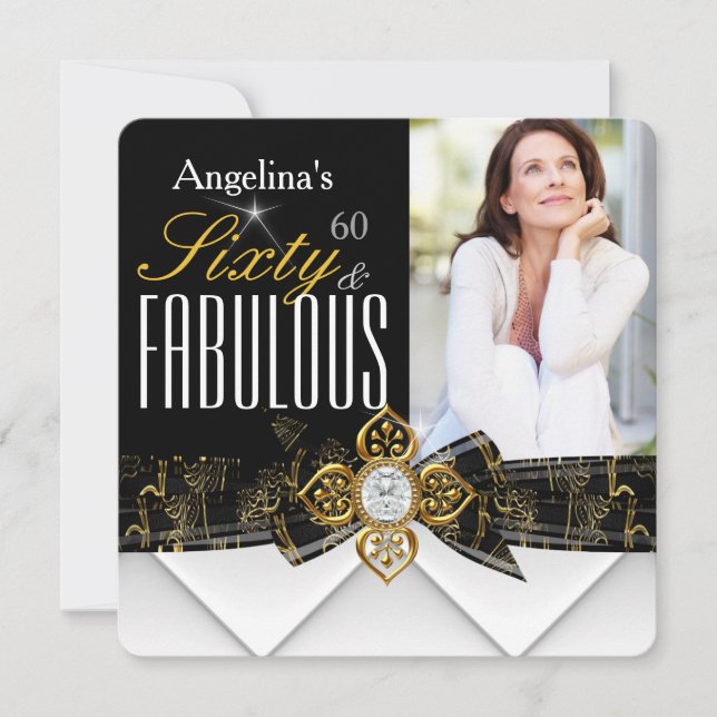 Fabulous 60 Photo Gold Elegant Modern Birthday Invitation (Front)