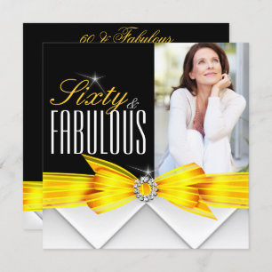 Fabulous 60 Photo Yellow Elegant Modern Birthday 2 Invitation