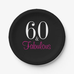 Fabulous 60th Black Pink Birthday Party Paper Plate