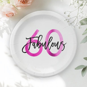 Fabulous 60th   Modern Chic Elegant Pink Birthday Paper Plate