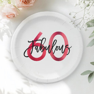 Fabulous 60th   Modern Chic Elegant Red Birthday Paper Plate