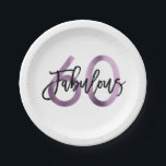 Fabulous 60th | Modern Chic Lilac Purple Birthday Paper Plate<br><div class="desc">Celebrate your fabulous chic 60th Birthday party with these modern,  elegant cocktail party plates with brush hand lettering and lilac purple / black design. Part of the "Fabulous 60th" collection.</div>