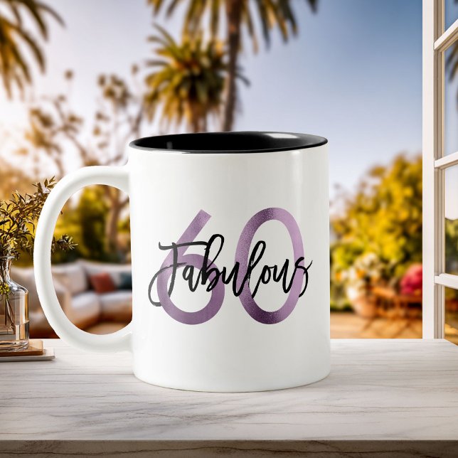 Fabulous 60th | Modern Chic Lilac Purple Birthday Two-Tone Coffee Mug (Creator Uploaded)