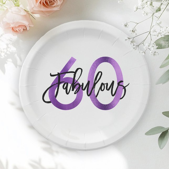 Fabulous 60th | Modern Elegant Purple Birthday Paper Plate (Creator Uploaded)
