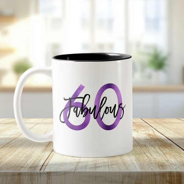 Fabulous 60th | Modern Elegant Purple Birthday Two-Tone Coffee Mug (Creator Uploaded)