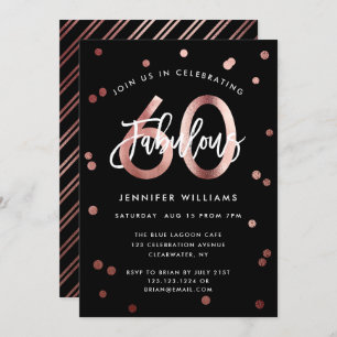 Fabulous 60th   Modern Rose Gold Stylish Birthday Invitation