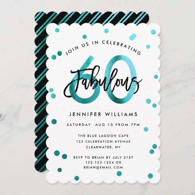 Fabulous 60th | Modern Teal Green Birthday Party Invitation (Front/Back)