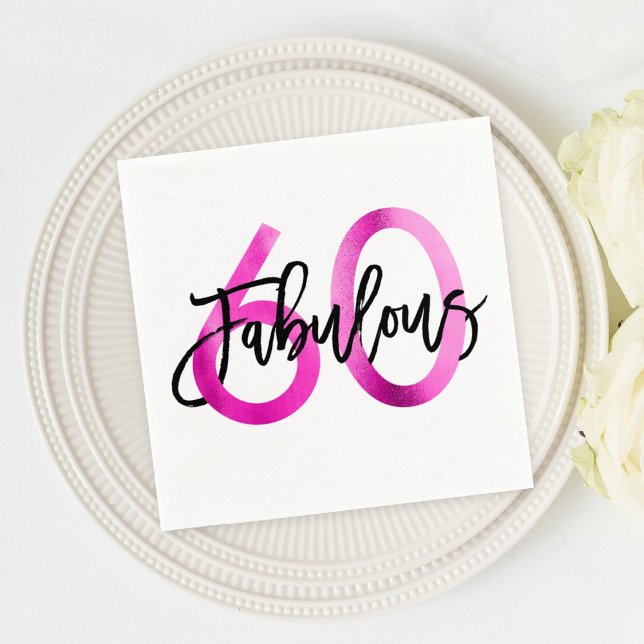 Fabulous 60th | Pink Modern Elegant Chic Birthday Napkin (Creator Uploaded)