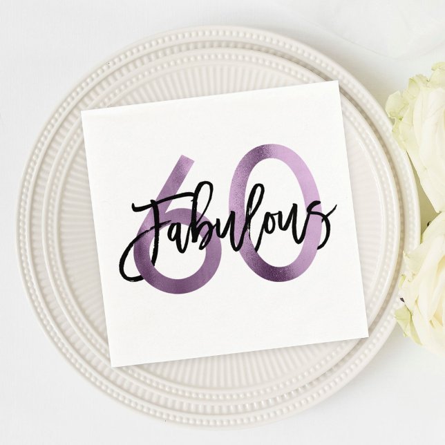 Fabulous 60th | Purple Lilac Elegant Birthday Napkin (Creator Uploaded)