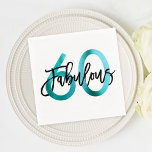 Fabulous 60th | Teal Green Modern Elegant Birthday Napkin<br><div class="desc">Celebrate your fabulous chic 60th Birthday party with these modern,  elegant party napkins with brush hand lettering and teal green / black design for women. Background colour can be changed under "customise further". Part of the "Fabulous 60th" collection.</div>