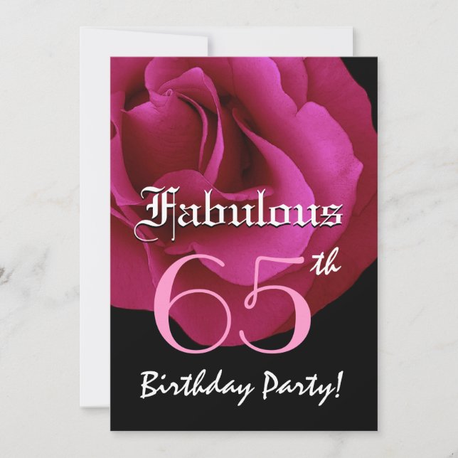 Fabulous 65 Birthday Party Ruby Red Rose Invitation (Front)
