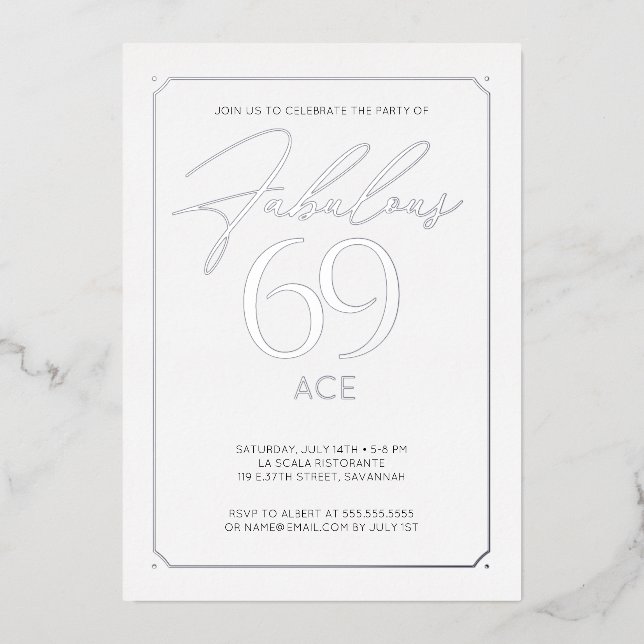 Fabulous 69 Elegant 69th Birthday Foil Invitation (Front)
