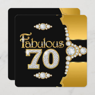 Fabulous 70 70th Birthday Gold Black Diamond Invitation