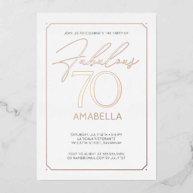 Fabulous 70 Elegant 70th Birthday Foil Invitation (Front)