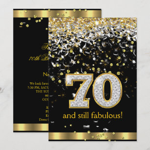 Fabulous 70 Gold Silver Streamers 70th Birthday B Invitation