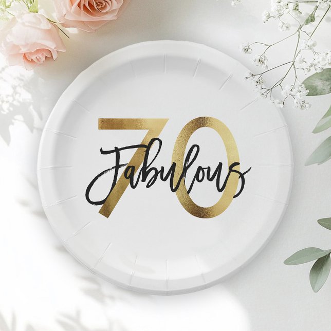 Fabulous 70th | Modern Elegant Chic Gold Birthday Paper Plate (Creator Uploaded)