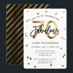 Fabulous 70th | Modern Elegant Gold Birthday Party Invitation<br><div class="desc">Celebrate your fabulous 70th Birthday party with these modern,  elegant,  chic party invitations with brush hand lettering and faux gold / black design. Background colour can be changed under "customise further". Part of the "Fabulous 70th" collection.</div>