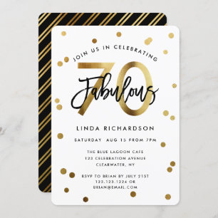 Fabulous 70th   Modern Elegant Gold Birthday Party Invitation
