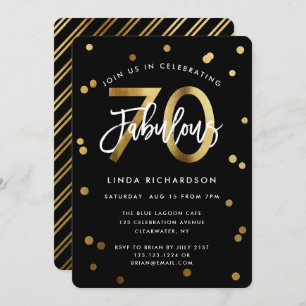 Fabulous 70th Modern Elegant Gold Chic Birthday Invitation