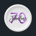 Fabulous 70th | Modern Elegant Purple Birthday Paper Plate<br><div class="desc">Celebrate your fabulous chic 70th Birthday party with these modern,  elegant cocktail party plates with brush hand lettering and purple / black design. Part of the "Fabulous 70th" collection.</div>