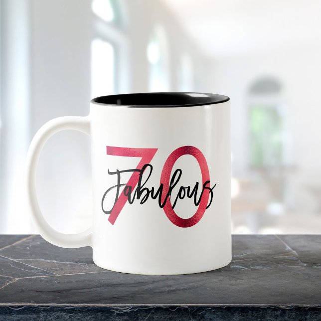 Fabulous 70th | Modern Elegant Red Birthday Two-Tone Coffee Mug (Creator Uploaded)