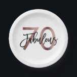 Fabulous 70th | Modern Elegant Rose Gold Birthday Paper Plate<br><div class="desc">Celebrate your fabulous chic 70th Birthday party with these modern,  elegant cocktail party plates with brush hand lettering and faux rose gold / black design. Part of the "Fabulous 70th" collection.</div>
