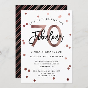 Fabulous 70th   Modern Rose Gold Birthday Party Invitation
