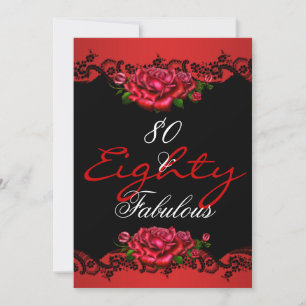 Fabulous 80 80th Birthday Party Red Roses Invitation