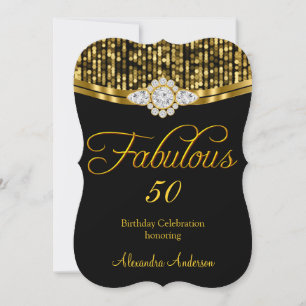 Fabulous Add Age Birthday Party Glitter Gold Black Invitation