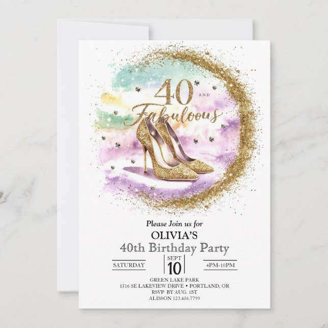 Fabulous Adult Digital Gold 40th Birthday Invitation (Front)