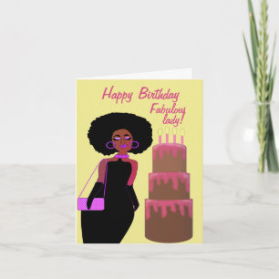 Fabulous African American Lady Pink Birthday Card