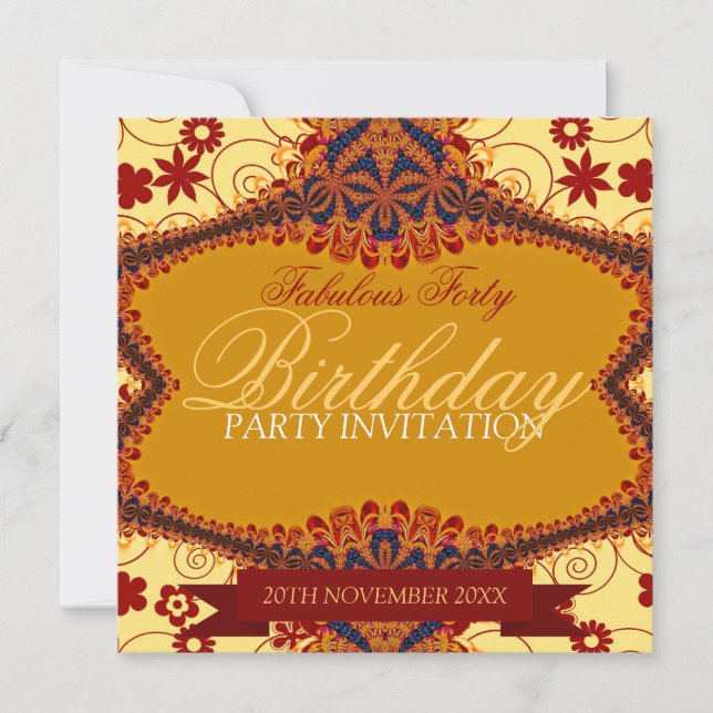 Fabulous Age Tribal Lace Floral Birthday Invitation (Front)